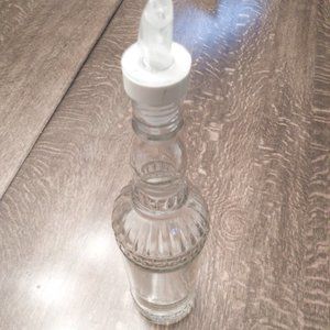 Vintage Tall Round Clear Decorative Bottle With Pour Spout.